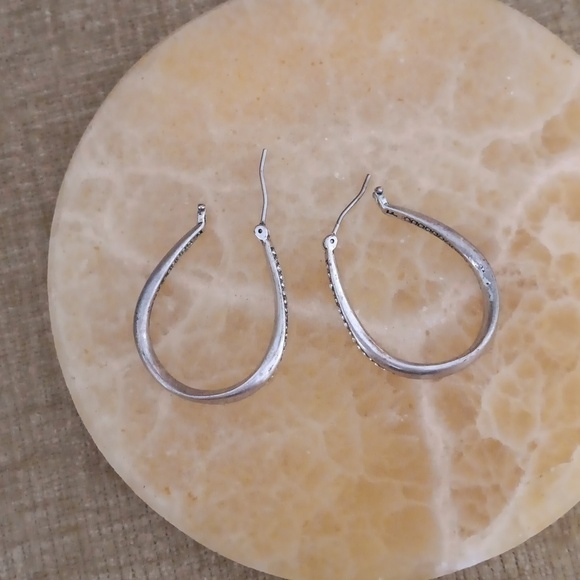 Silver Tone Rhinestone Loop Earrings - Picture 1 of 6